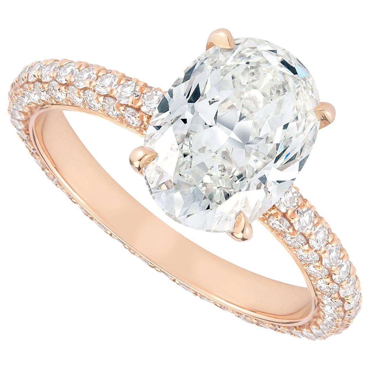 Marisa Perry Micro Pave 2.04 Ct Diamond Rose Gold Oval Engagement Ring For Sale