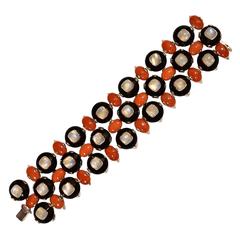 Sensational Tony Duquette Onyx Cushion Cut Moonstone Coral Gold Bracelet 2