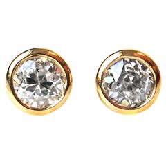 Old European Cut Yellow Gold Stud Earrings 1