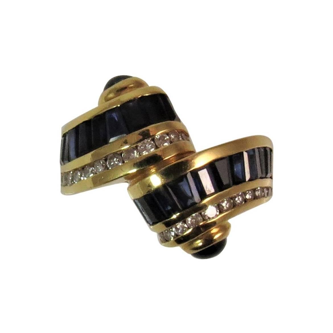 Charles Krypell Sapphire Diamond Yellow Gold Ring For Sale