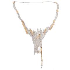 1970s Erte Sophistication Pearl Diamond Gold Necklace and Pin 2