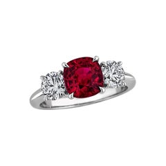 Burmese Ruby Diamond Platinum Three-Stone Engagement Ring