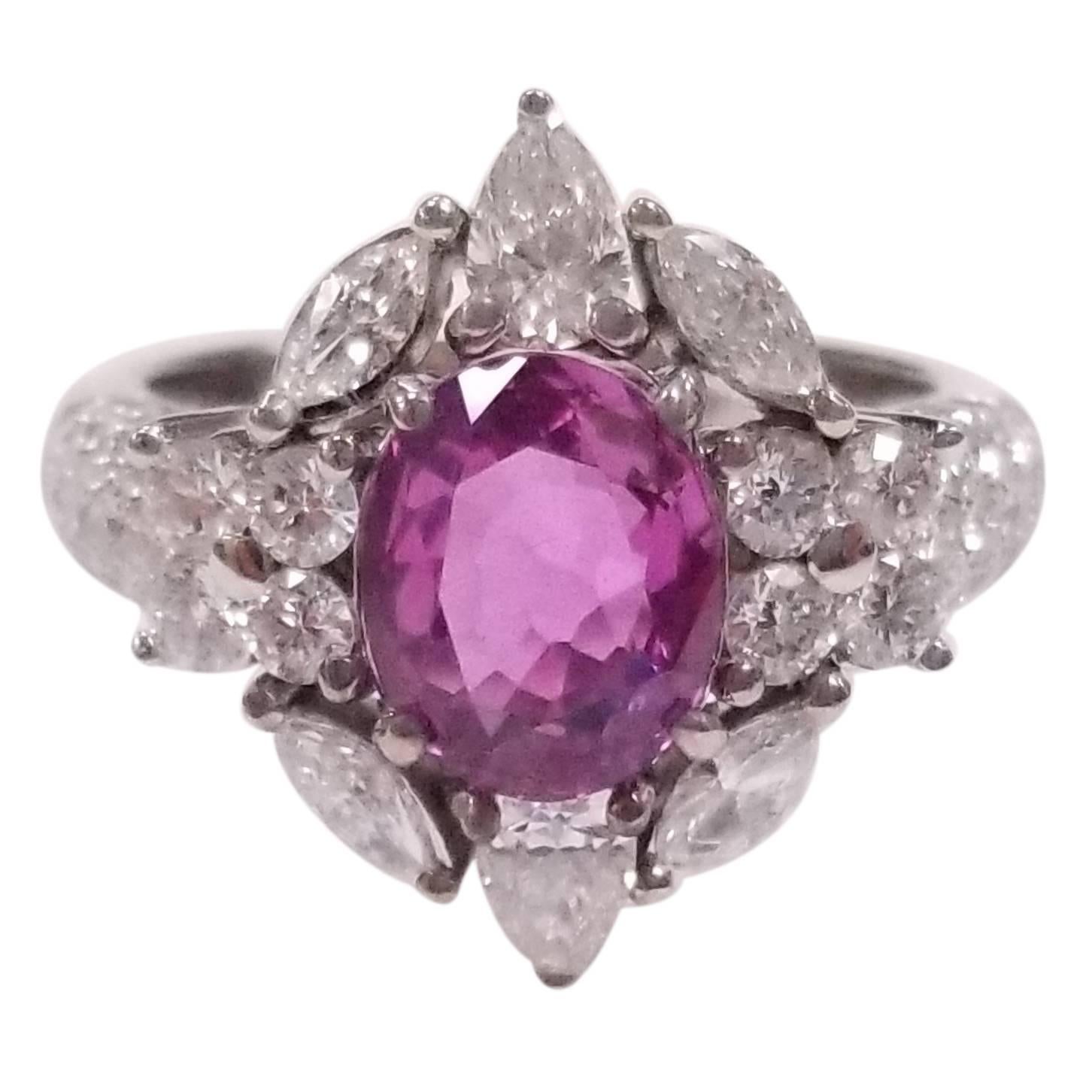 2.02 Carat No Heat Ceylon Pink Sapphire and White Diamond Ring