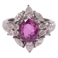 2.02 Carat No Heat Ceylon Pink Sapphire and White Diamond Ring