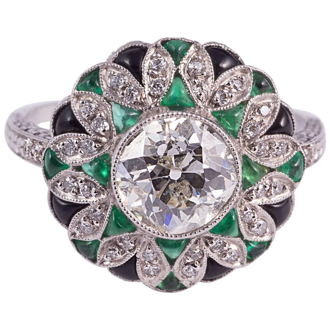 Fabulous Diamond Emerald Onyx Ring