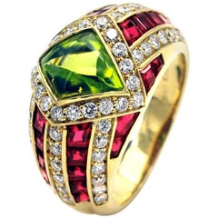 Peridot Ruby and Diamond Gold Ring