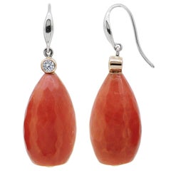 18ct Rose 
White Gold Antique Coral Drop Earrings, with Hidden Diamond Accent