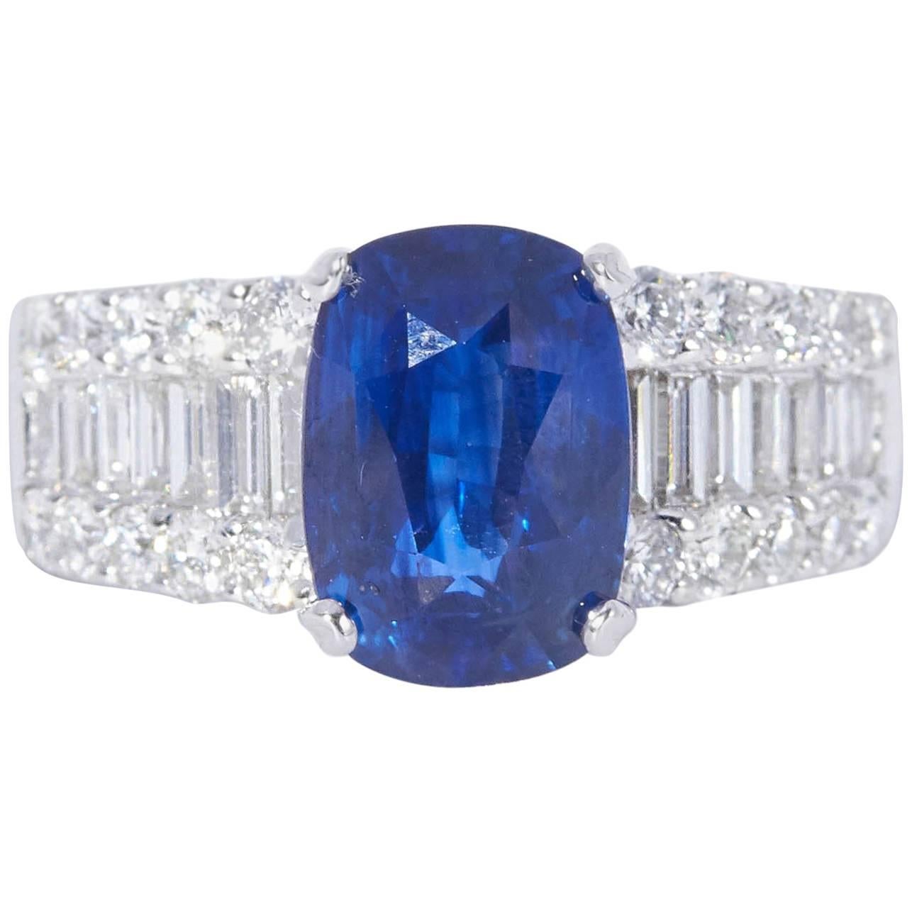 Diamond and Oval Sapphire 4.53 Carat Engagement Ring