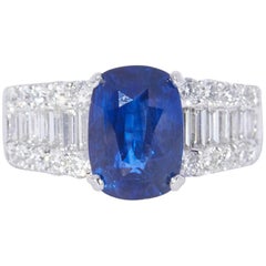 Diamond and Oval Sapphire 4.53 Carat Engagement Ring