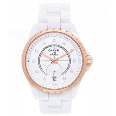 Chanel Ladies Rose gold Bezel White Ceramic J12 Automatic Wristwatch Ref H4359