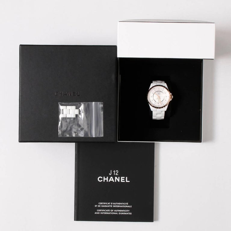 Chanel Ladies Rose gold Bezel White Ceramic J12 Automatic Wristwatch