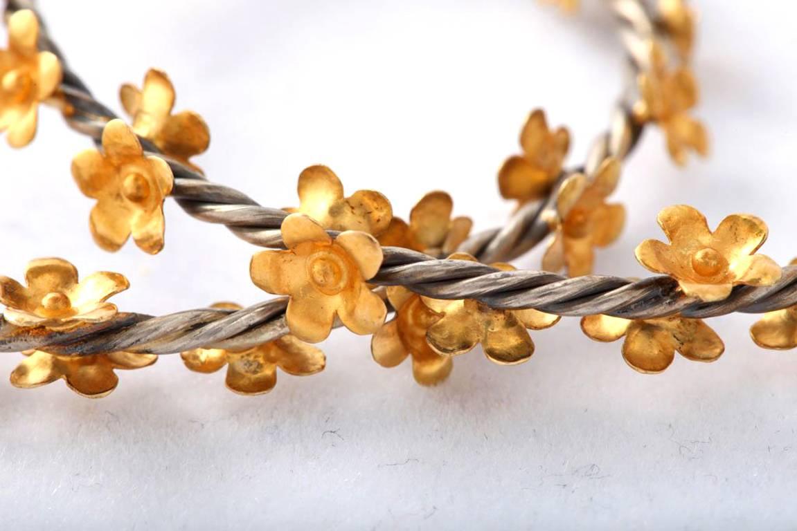 Women's Gold Silver Floral Vine Hoop Earrings For Sale