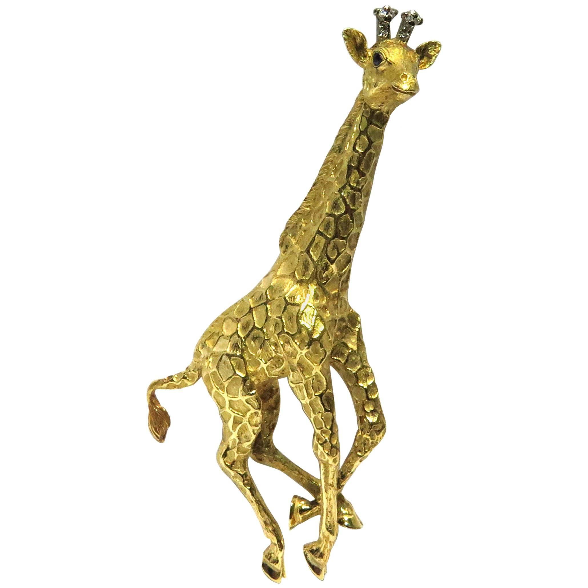 Tiffany & Co. Diamond Sapphire Tall Giraffe in Motion Pin