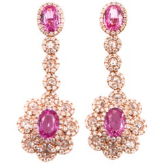 Pink Sapphire and Diamonds Rose Gold Drop Earrings