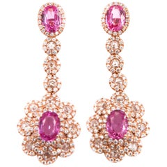 Pink Sapphire and Diamonds Rose Gold Drop Earrings 2