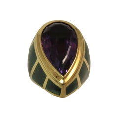 Green Enamel Faceted Amethyst Ring