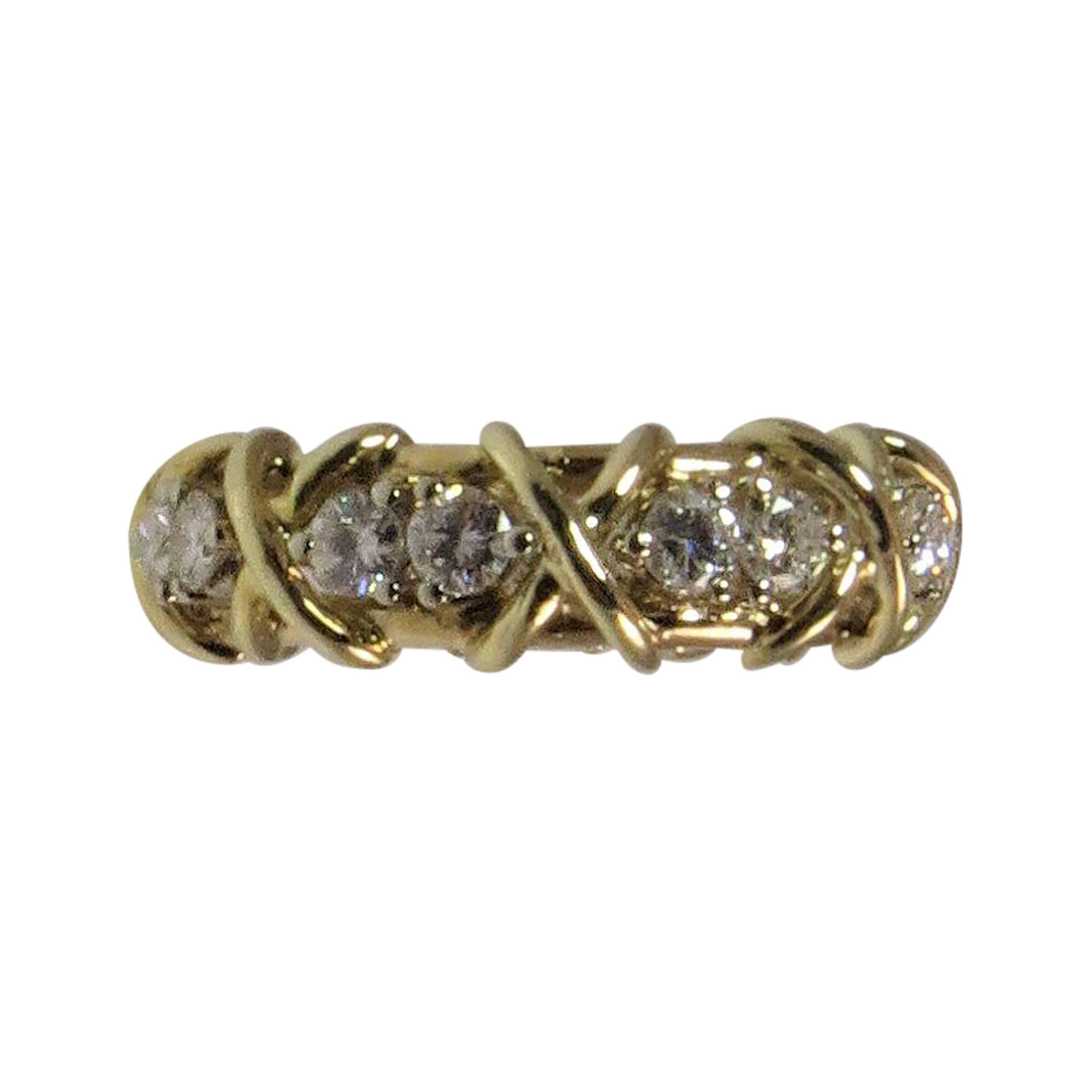 18 Karat Yellow Gold and Diamond Band Ring For Sale