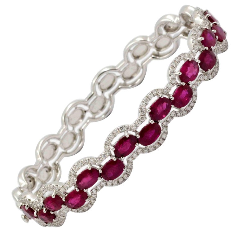 Butani 18K White Gold Zig Zag Diamond and Ruby Bracelet For Sale at 1stDibs