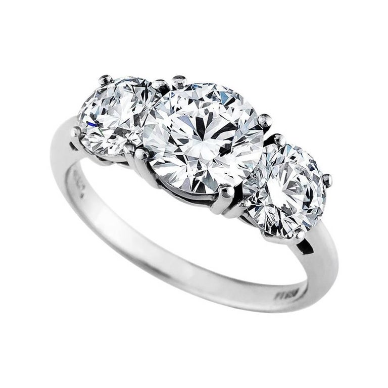 GIA Certified Round Brilliant Ideal Cut Diamond Three-Stone Engagement Ring