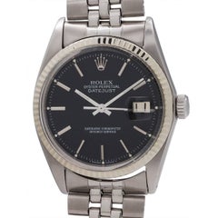 Rolex White Gold Black Pie Pan Dial Datejust Wristwatch Ref 1601, circa 1965 5