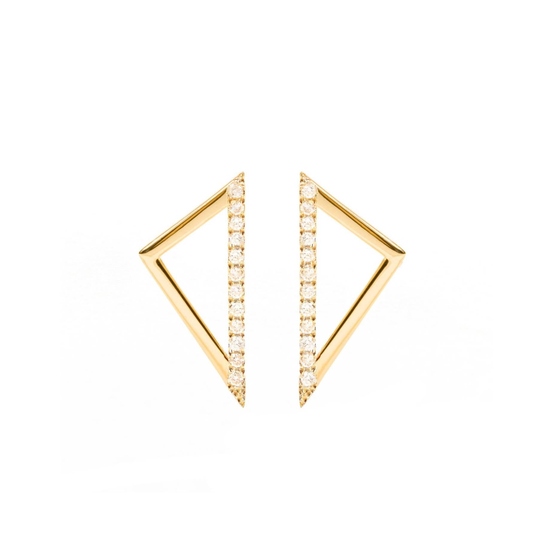 Sophie Birgitt Diamond Triangular Gold Earrings For Sale
