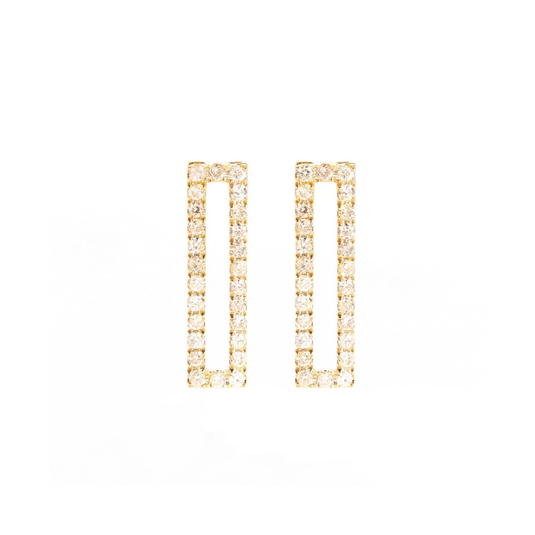 Sophie Birgitt Diamond Rectangular Gold Earrings For Sale