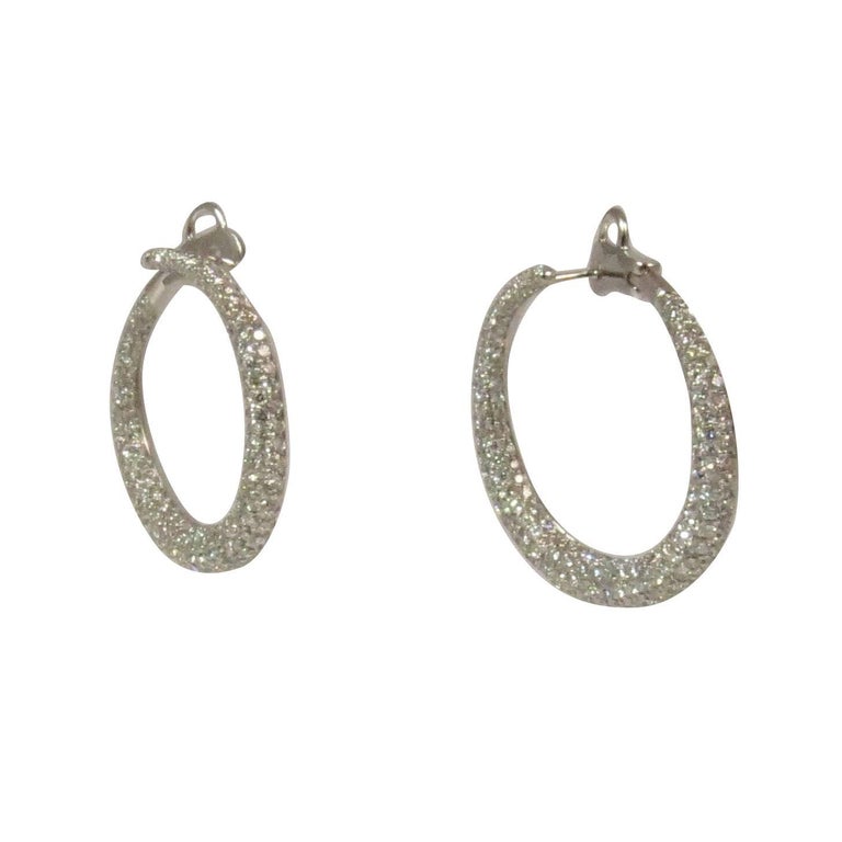 Wrap Around Pave Diamond White Gold Hoop Earrings For Sale at 1stdibs