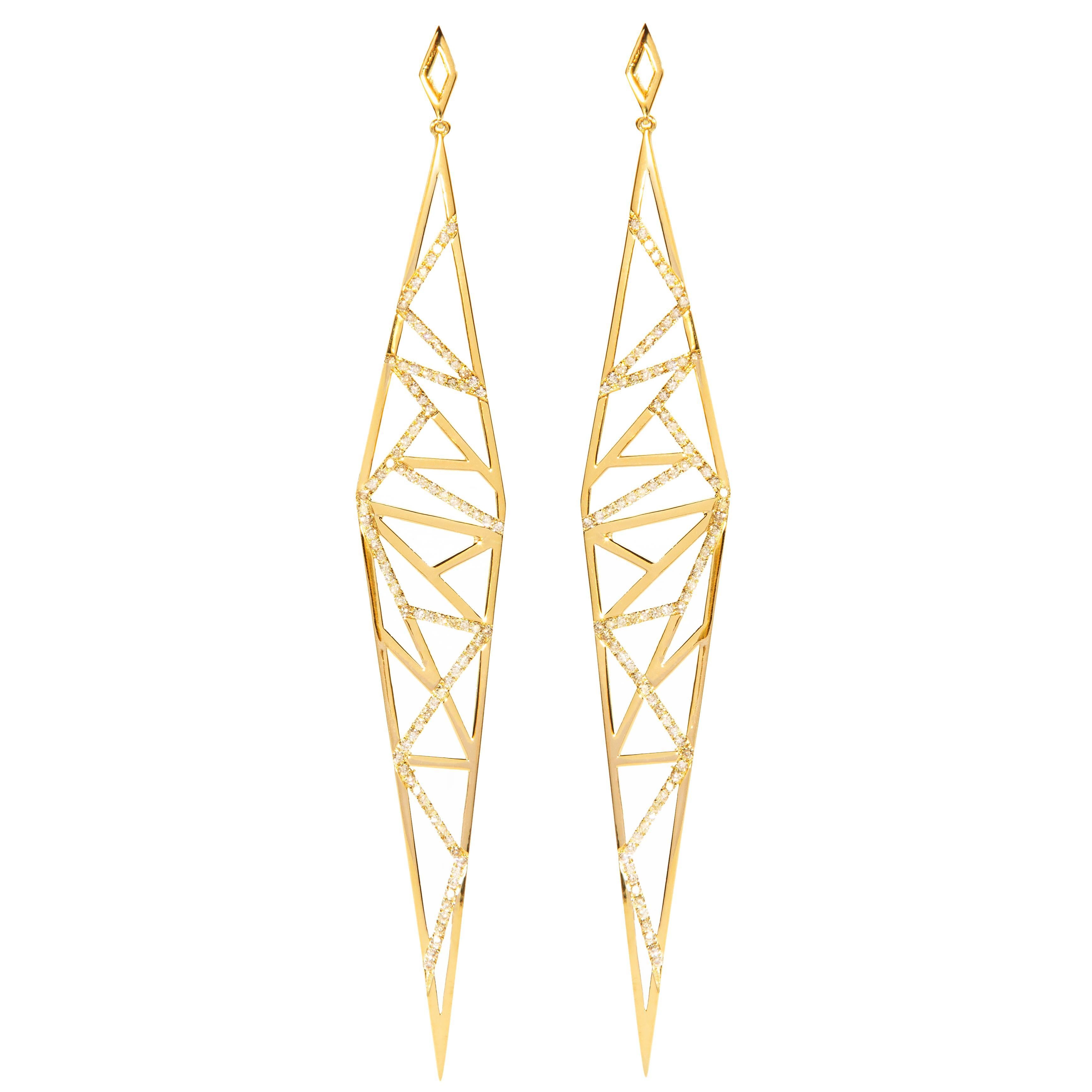 Sophie Birgitt Geometric Diamond Drop Earrings For Sale