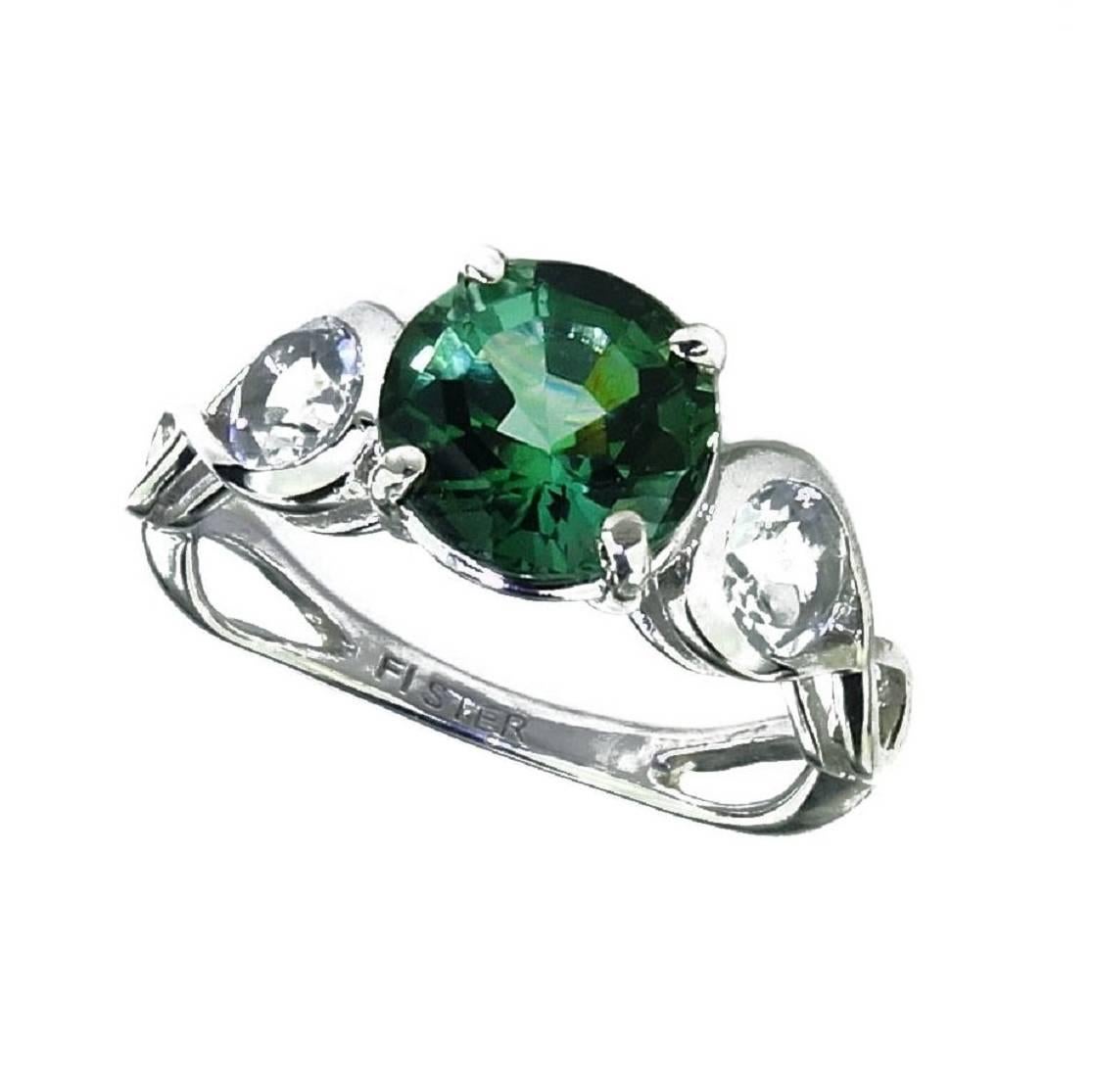 Gemjunky Brazilian Round Green/Blue Tourmaline Ring with White Topaz in Silver