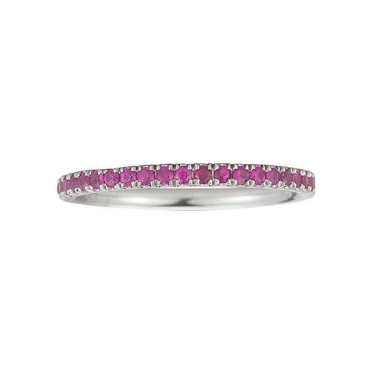 Marisa Perry Micro Pave Pink Sapphire Eternity Band in Platinum For Sale