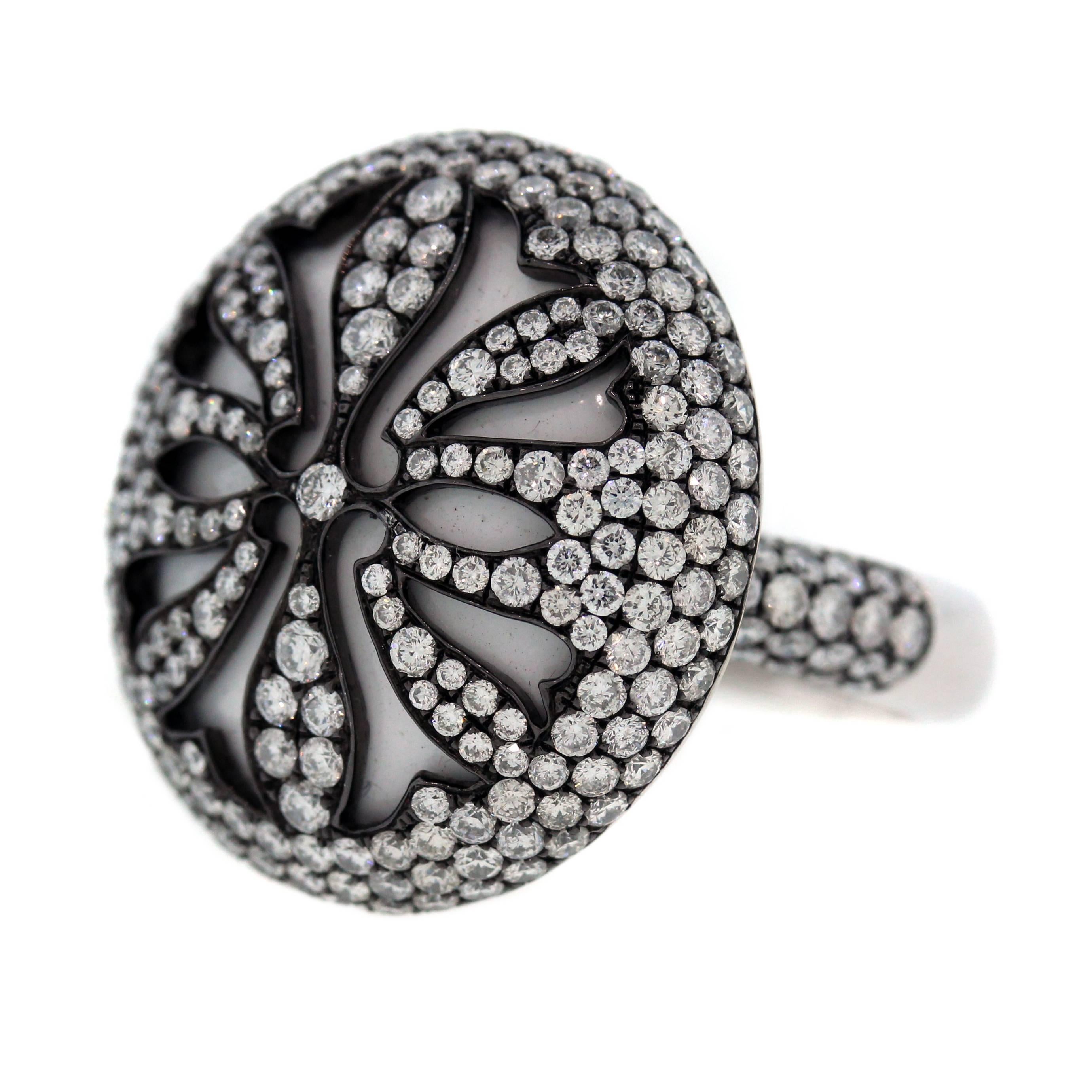 White Gold and Diamond Round Cocktail Ring For Sale
