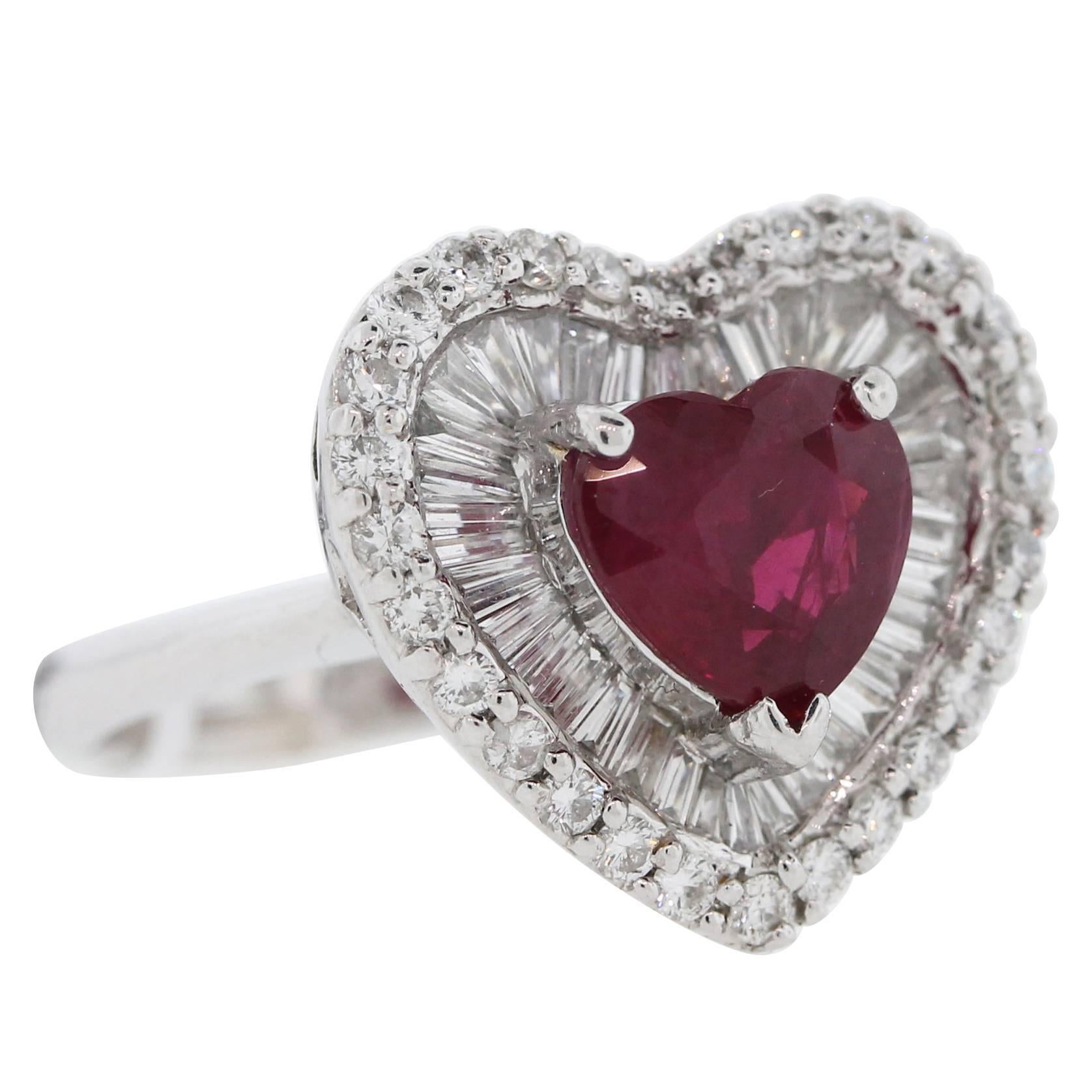 GIA Certified 2.57 Carat Burma Heart Shape Ruby Diamond Platinum Ring