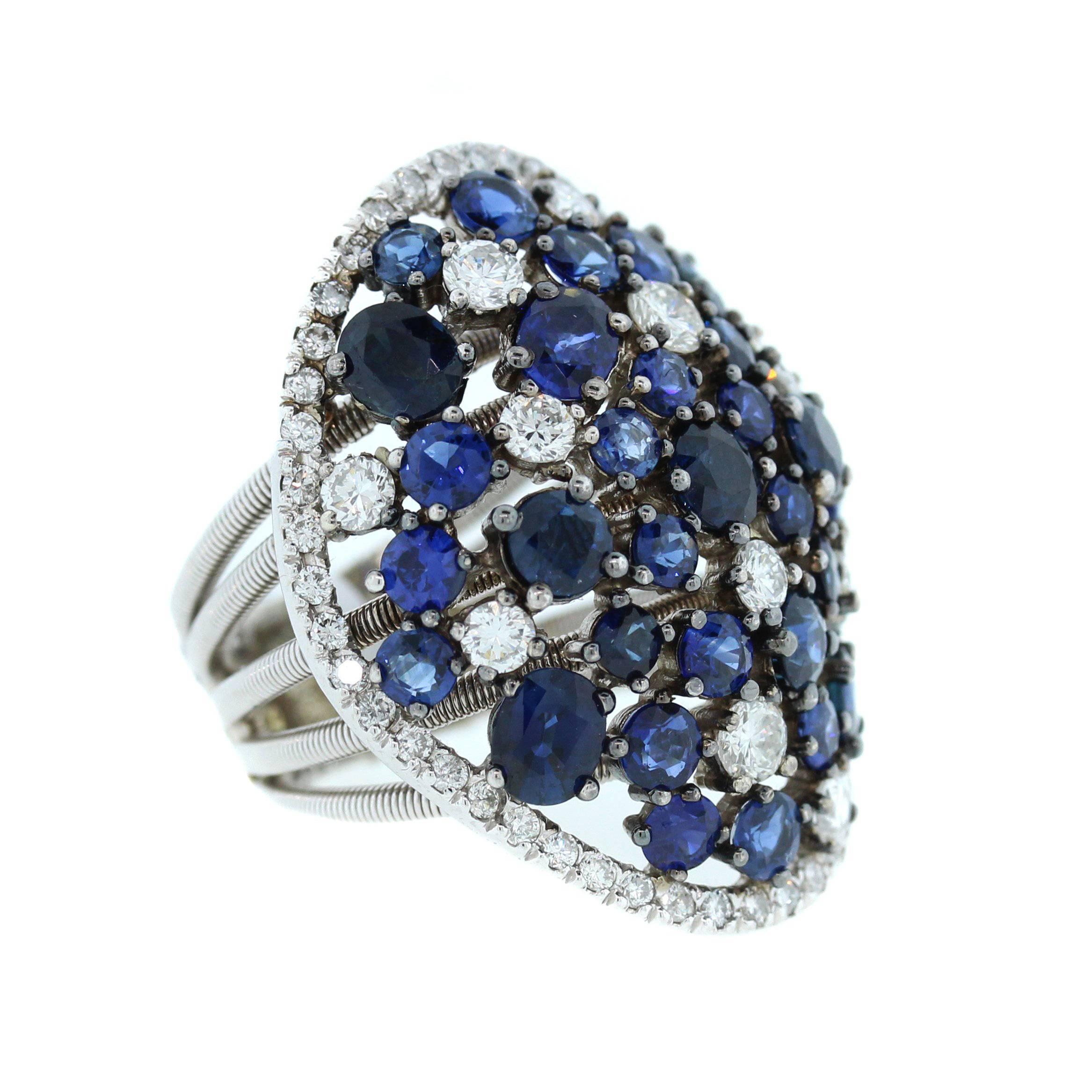 Blue Sapphire Diamond Gold Cluster Ring