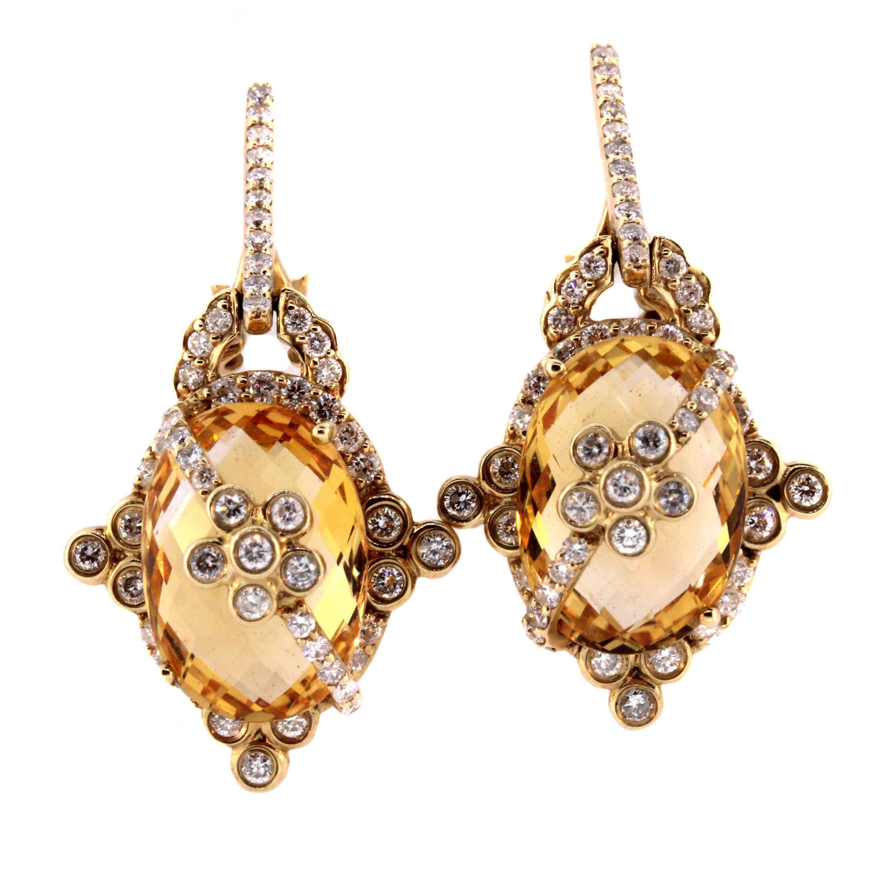 Citrine Diamond Gold Drop Earrings