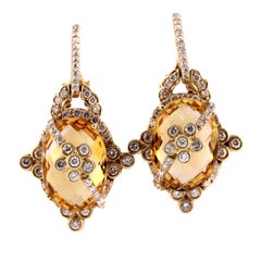 Citrine Diamond Gold Drop Earrings