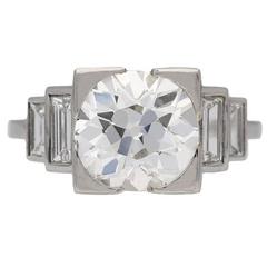 Art Deco Cushion Shaped Old Mine and Baguette Cut Diamond Ring 11