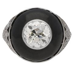 Art Deco Diamond Black Enamel Ring 4