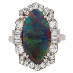 Vintage Superb Art Deco Black Opal Diamond Ring, circa 1935