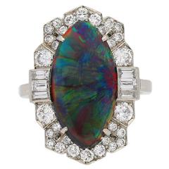 Superb Art Deco Black Opal Diamond Ring 5
