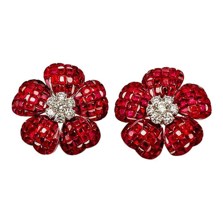 Heart Petal Ruby Invisible Earrings