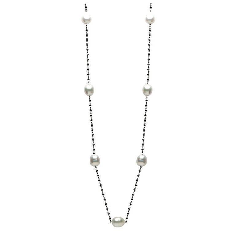 South Sea Pearl Necklace Black Spinel White Gold Necklace For Sale