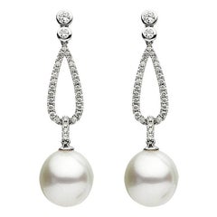 South Sea Pearl Micro Pave Diamond Earrings in White Gold