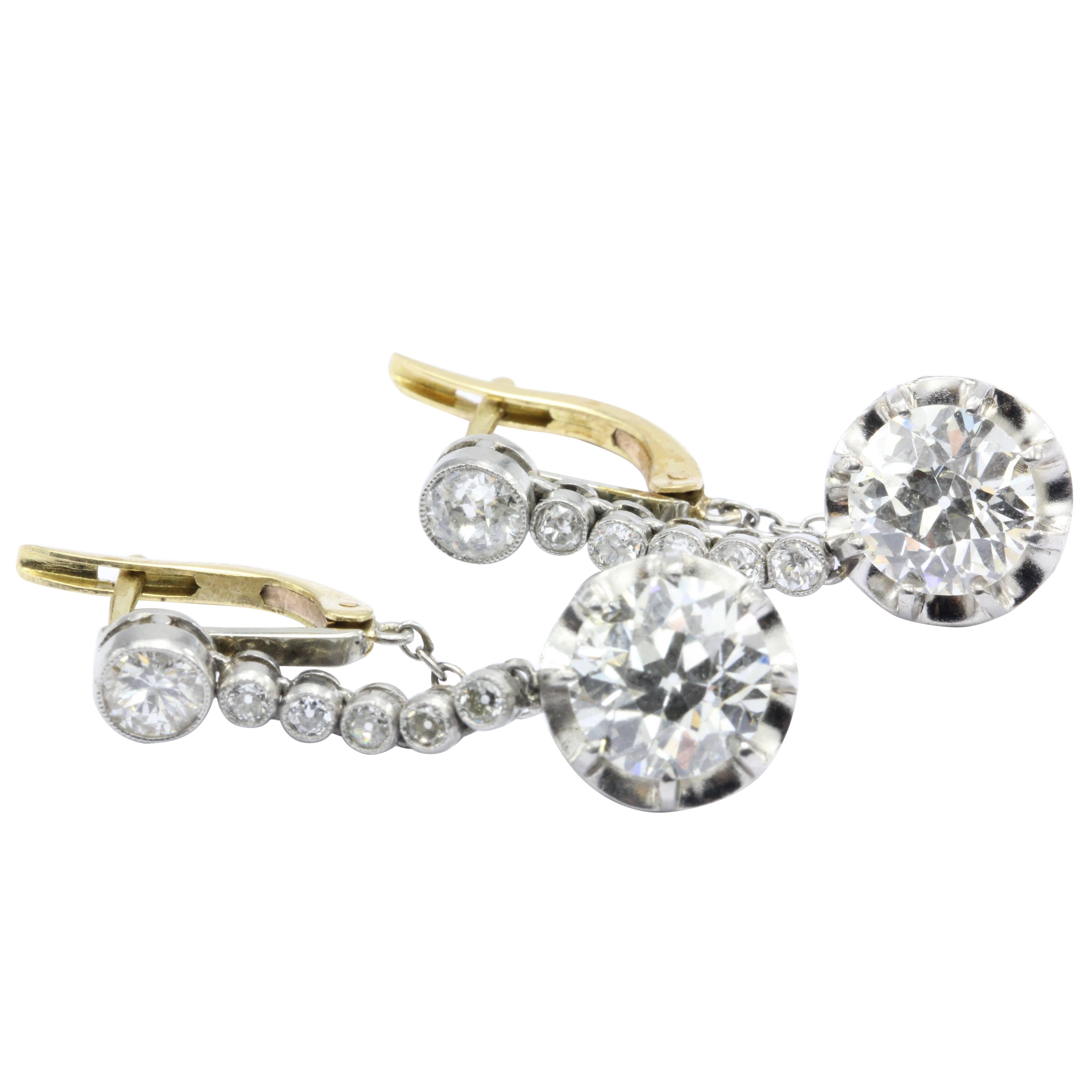 Edwardian 4.58 Carat Drop Diamond Earrings
