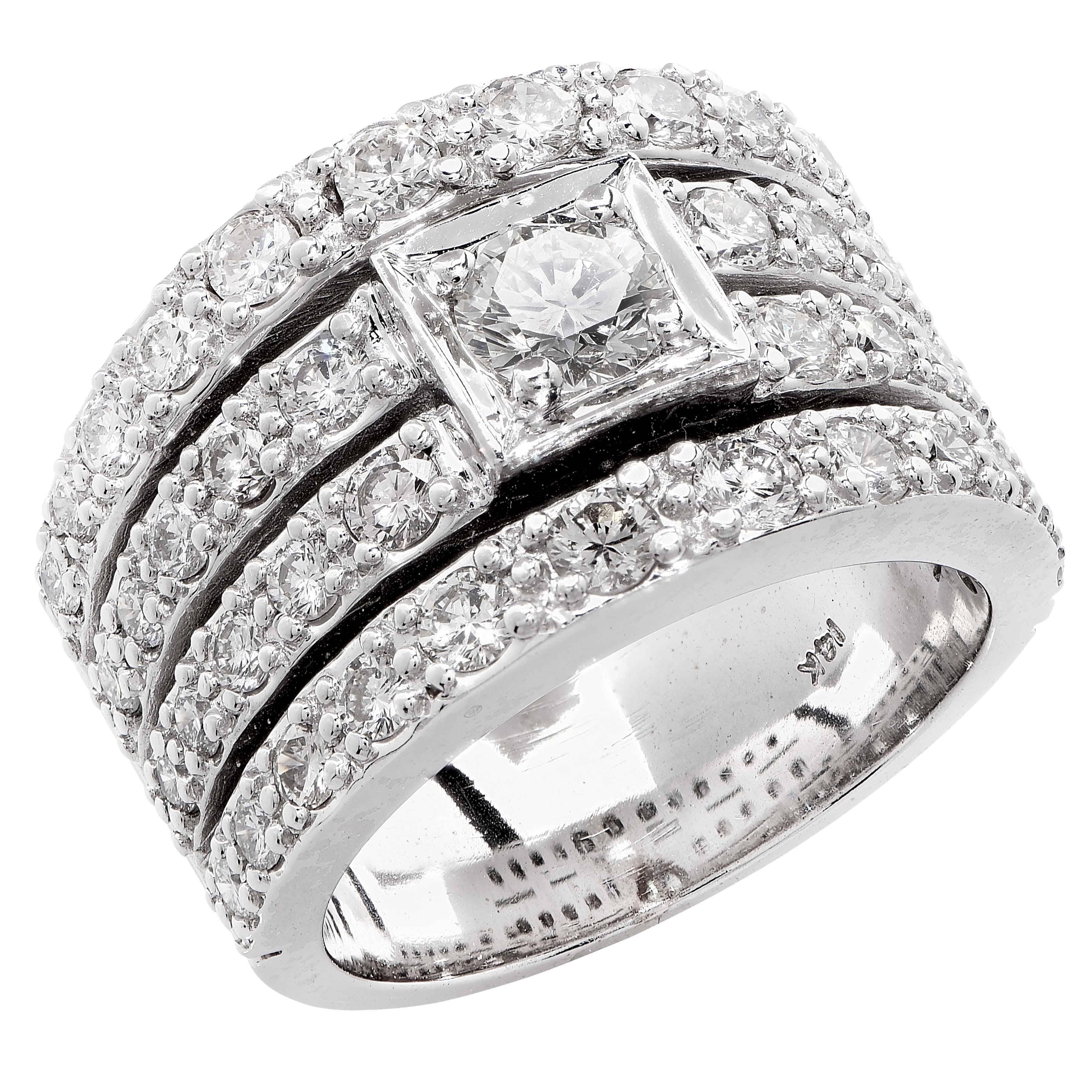 2.55 Carat Four Row Diamond Gold Band Ring For Sale