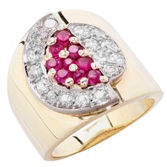 Retro 1970s Ruby Diamond Yellow Gold Ring