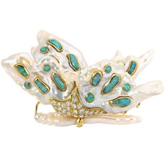 Precious Butterfly Fancy Pearls Opals Diamonds Yellow Gold Brooch Art Piece 9