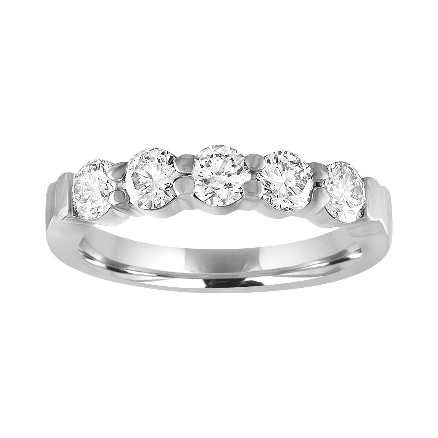 1.00 Carat Diamond Platinum Five Stone Half Band Ring For Sale