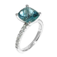 Lizunova Aquamarine & Diamond 18k White Gold Bridal Engagement Ring