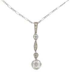 French Art Deco Platinium White Gold Diamond Pendant Necklace