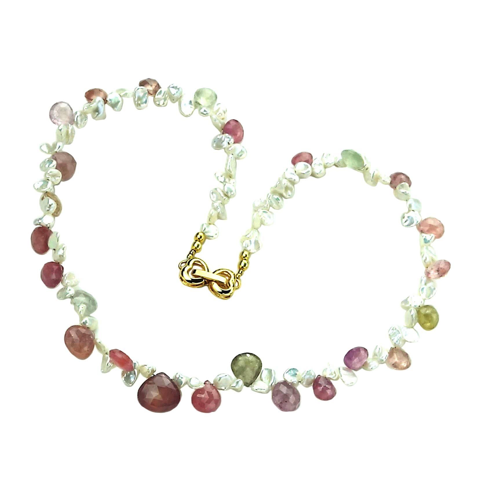 Gemjunky Choker of Multi-Color Natural Sapphire Biolettes and Freshwater Pearls